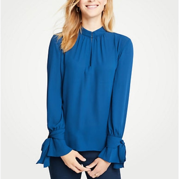 Ann Taylor Tops - Ann Taylor Petite Bow Cuffed Blouse